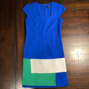 Blue/green/white color block dress